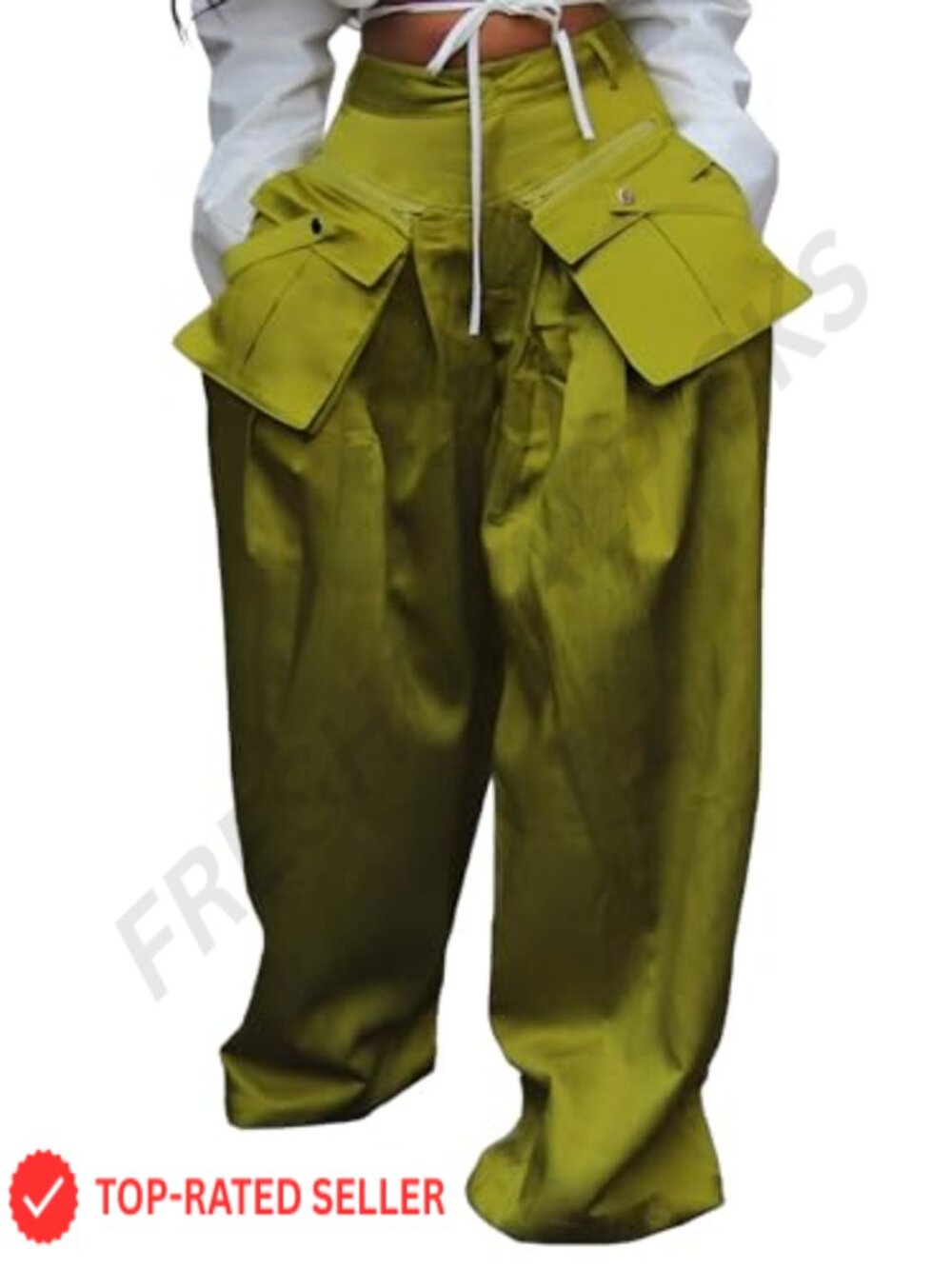 High Waisted Wide Leg Cargo Pants Satin-Look Metallic Sheen